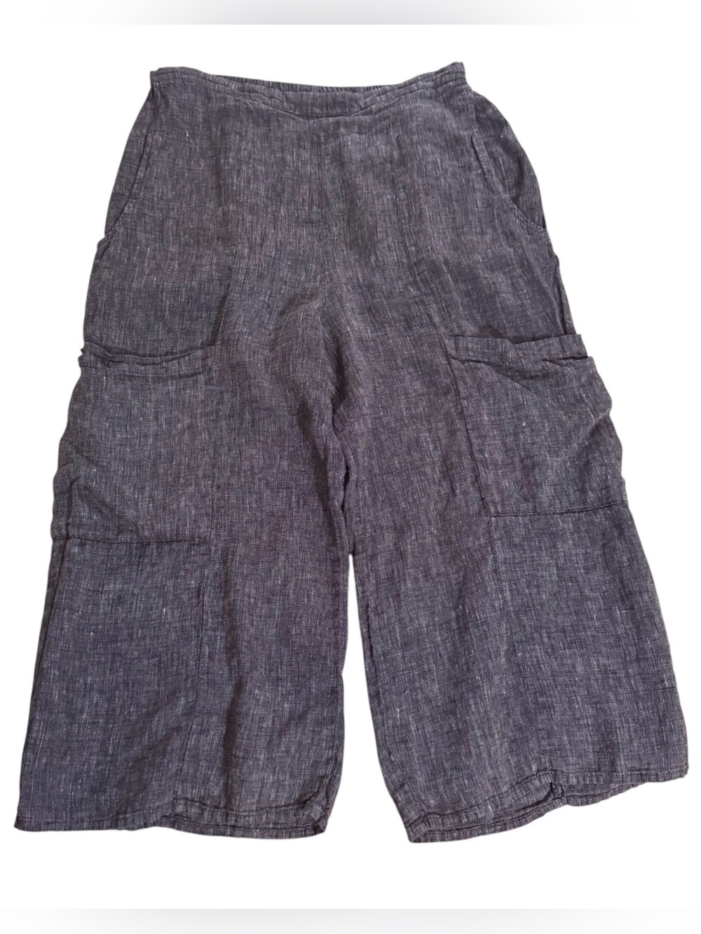 Flax Size Small Gray Cropped Cargo Pants Pockets Pull On Lagenlook Artsy Beach